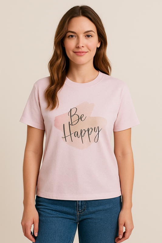 Be Happy – Oversized Baby Pink T-Shirt